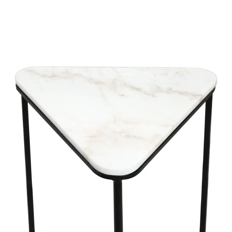 Set of 2 Black Metal Nesting Table with White Marble Top