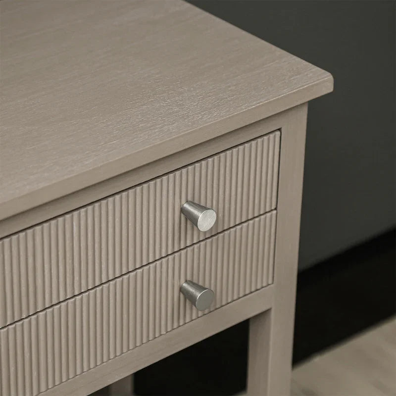Lindon Taupe 2 Drawer Bedside Cabinet with Glass Shelf