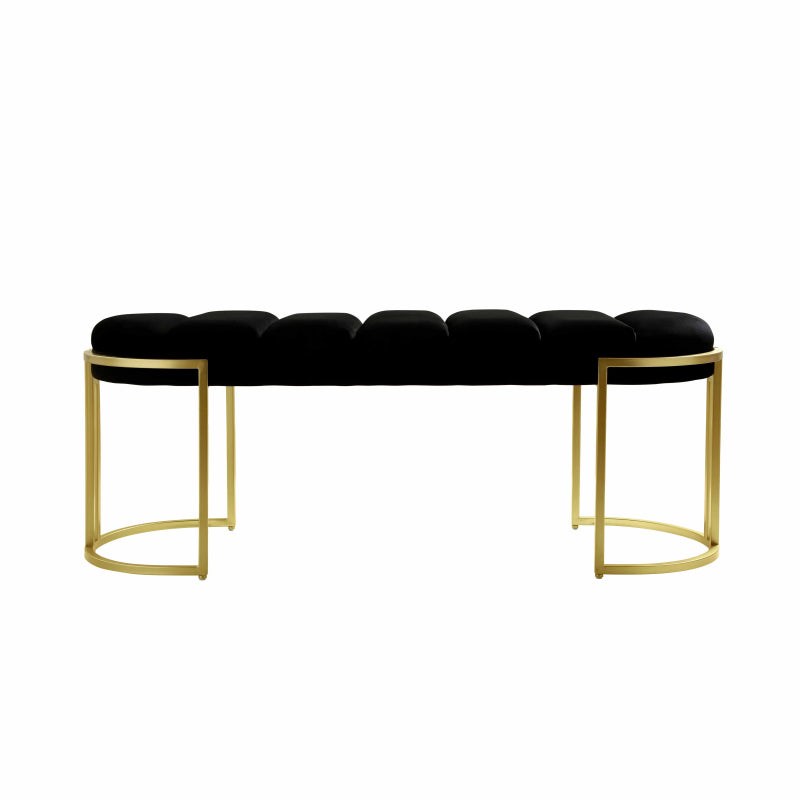 120cm Black Velvet Tufted Bench with Gold Legs