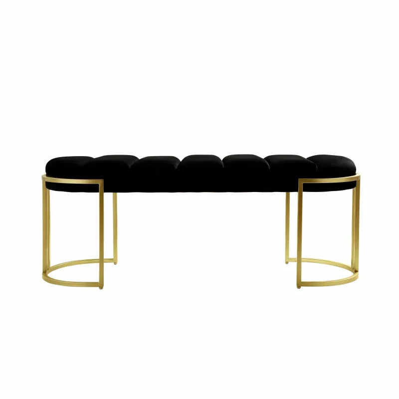 120cm Black Velvet Tufted Bench with Gold Legs