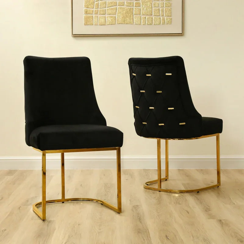 Casas Black Velvet Dining Chair with Gold Legs