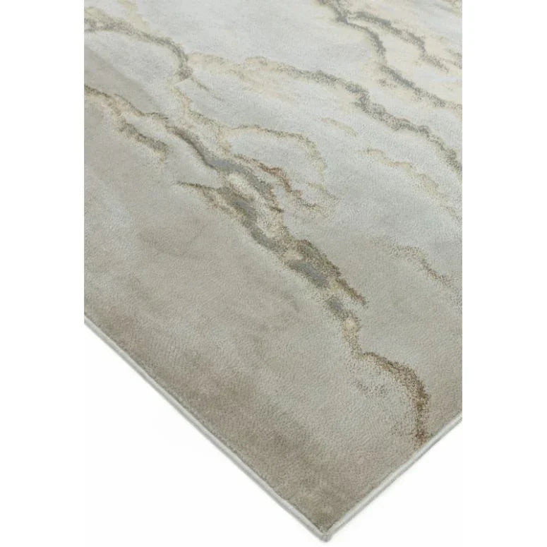 Beige marble effect rug with subtle pattern and soft texture, corner angle view