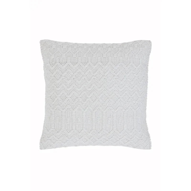 White textured cushion with geometric pattern, square shape, suitable for sofa or bed decor