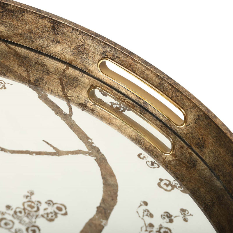 59cm Antique Gold and Mirror Top End Table