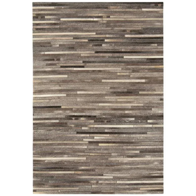 Brown striped area rug with linear pattern and textured finish