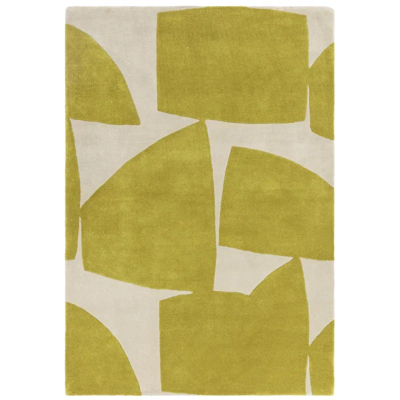 Modern abstract rug with yellow and cream geometric pattern
