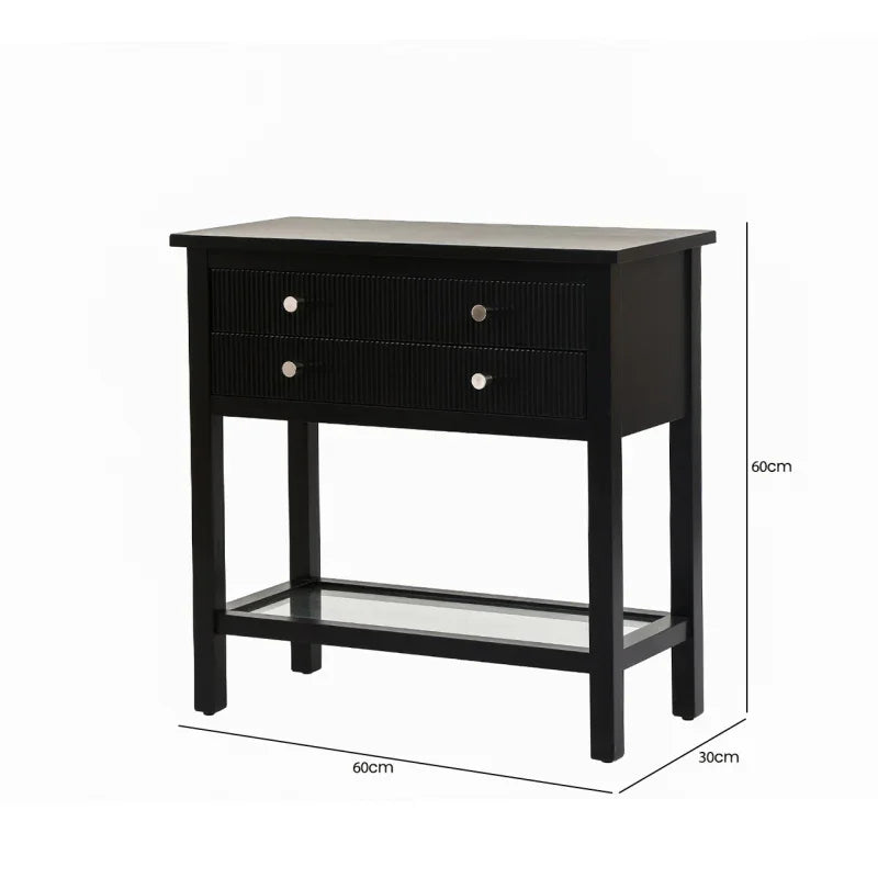 Lindon Black 2 Drawer Bedside Cabinet with Glass Shelf