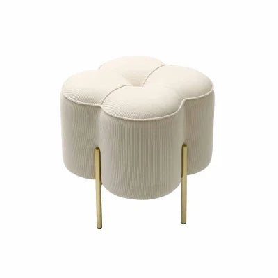 45cm Cream Velvet Clover Ottoman with Gold Legs