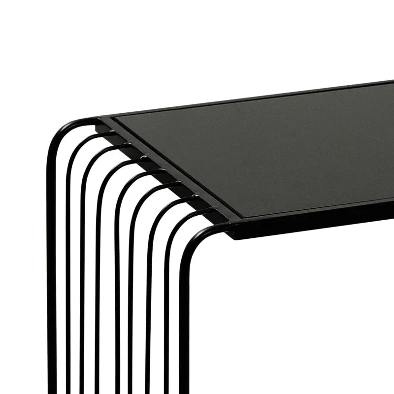 Set of 2 Black Metal with Black Glass Top Nesting Table