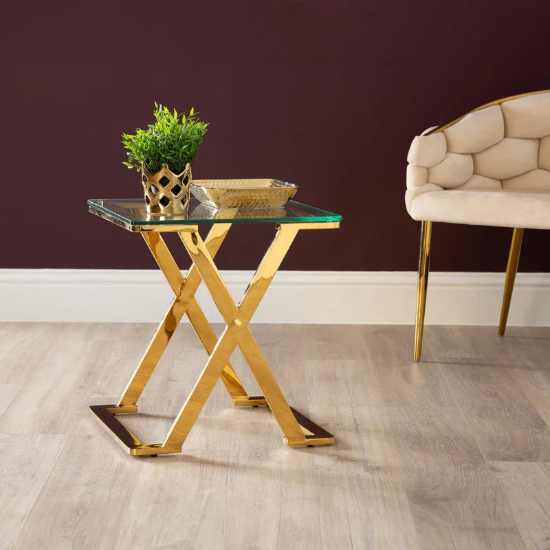 Axel Gold Metal End Table with Clear Glass Top