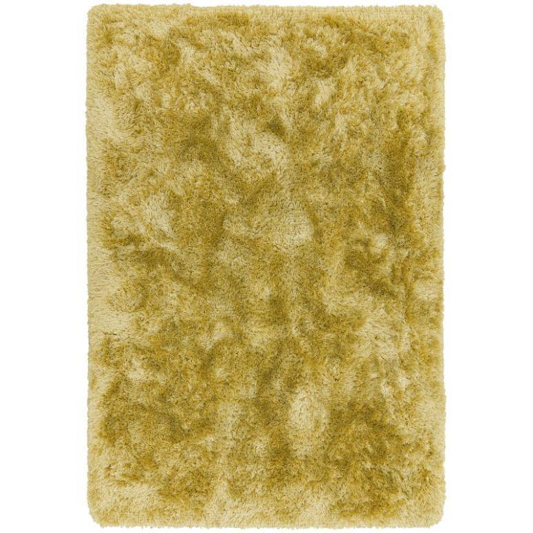 Rectangular gold shaggy rug with soft high pile texture