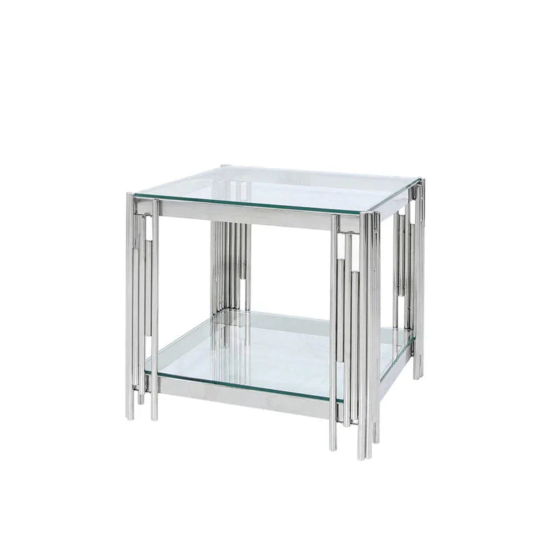 Cohen Steel Tubes and Clear Glass End Table