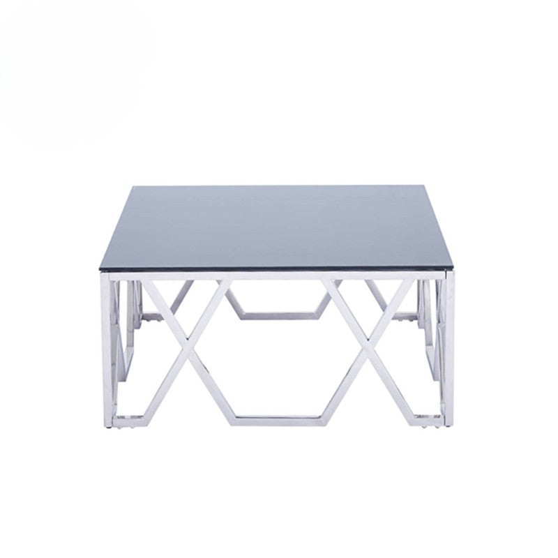 40cm Stainless Steel Coffee Table with Black Glass Top