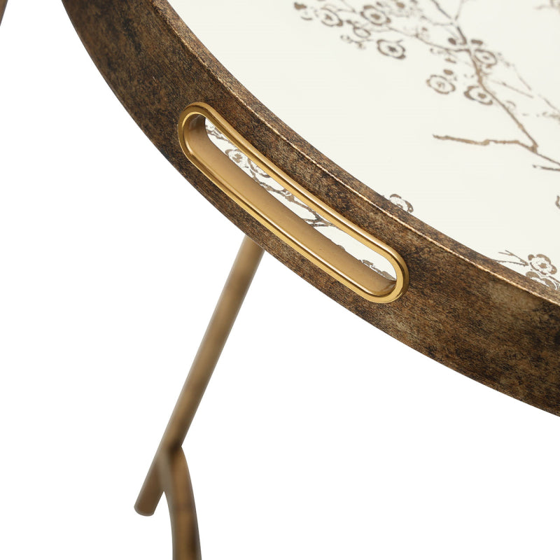 59cm Antique Gold and Mirror Top End Table