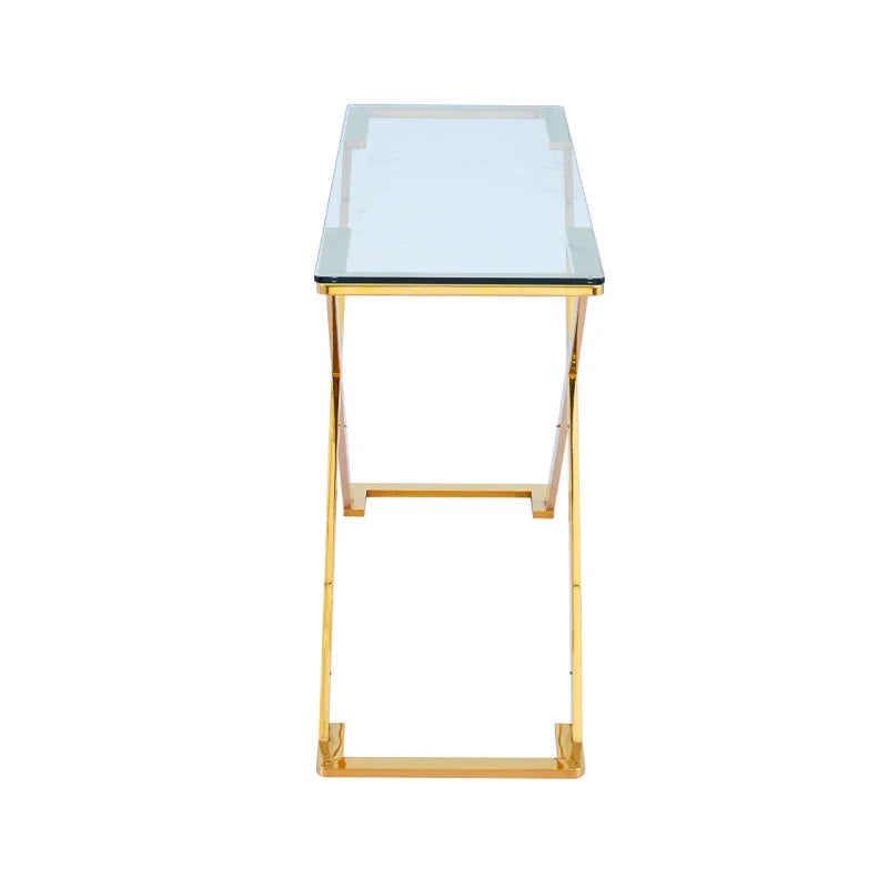 Axel Gold Metal Console Table with Clear Glass Top