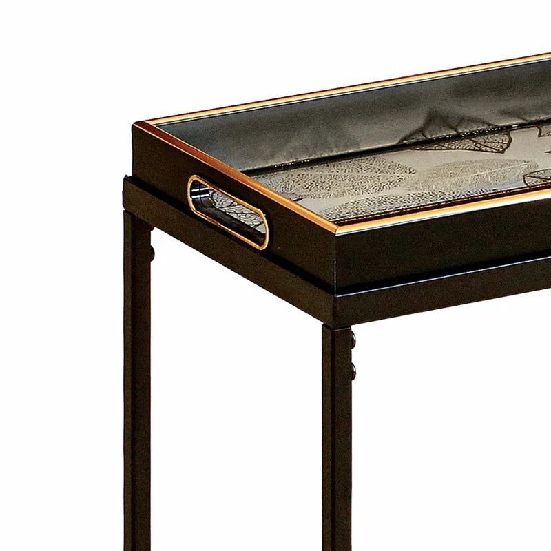 Set of 2 Antique Gold Leaves Nesting Table