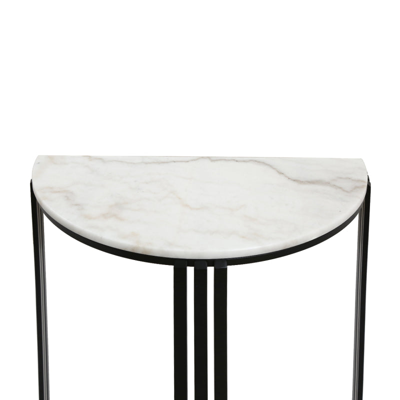 74cm Black Metal Console Table with White Marble Top