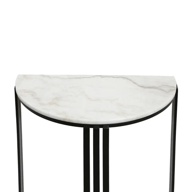 74cm Black Metal Console Table with White Marble Top