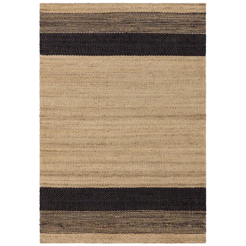 Natural jute rug with two wide black border stripes and woven texture