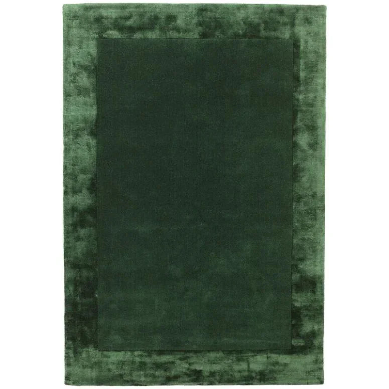 Dark green rectangular area rug with a textured border design
