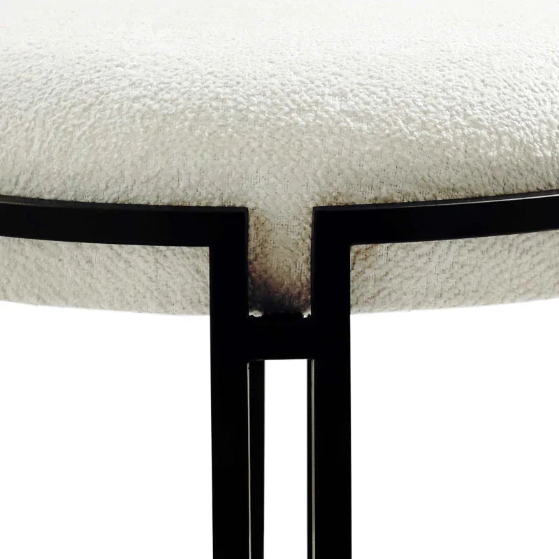 120cm White Boucle Bench with Black Legs
