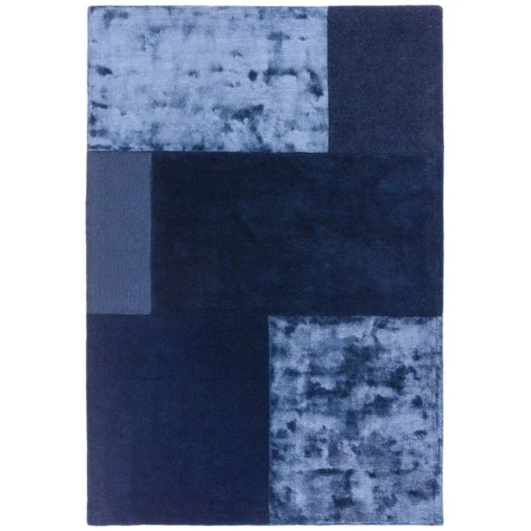Navy blue geometric area rug with textured block pattern design