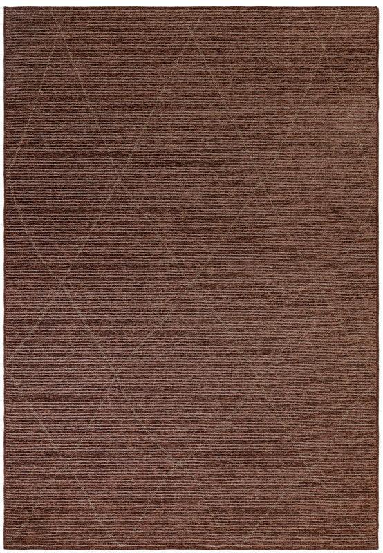 Brown area rug with subtle diamond pattern and textured surface
