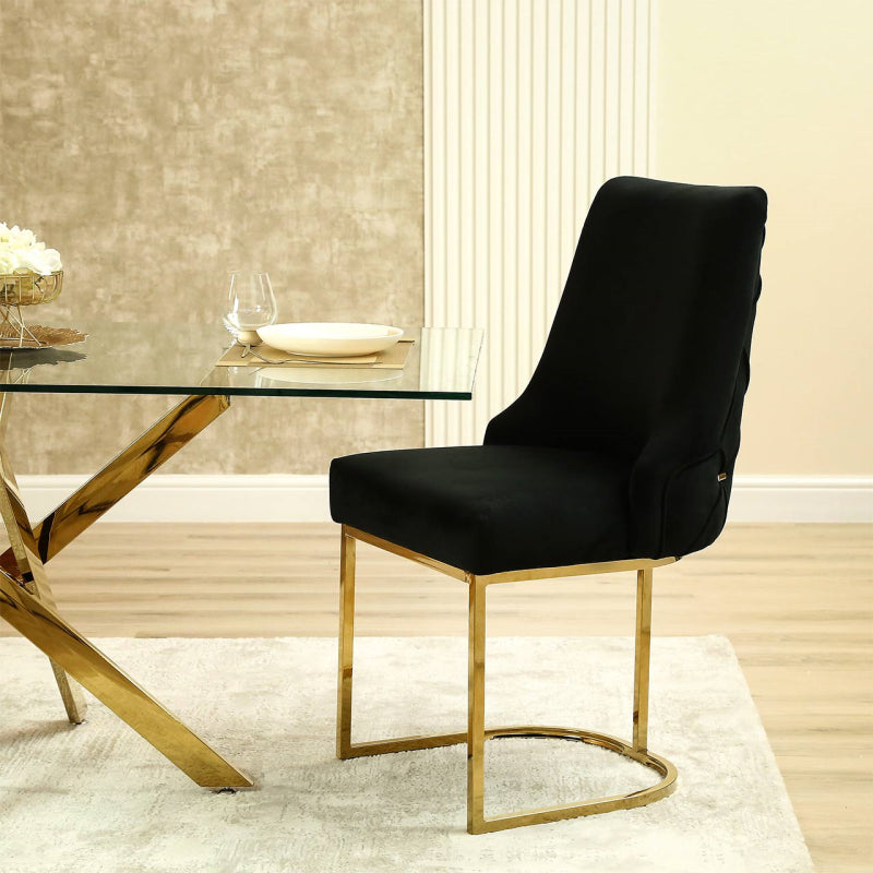 Casas Black Velvet Dining Chair with Gold Legs