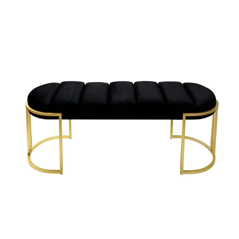 120cm Black Velvet Tufted Bench with Gold Legs