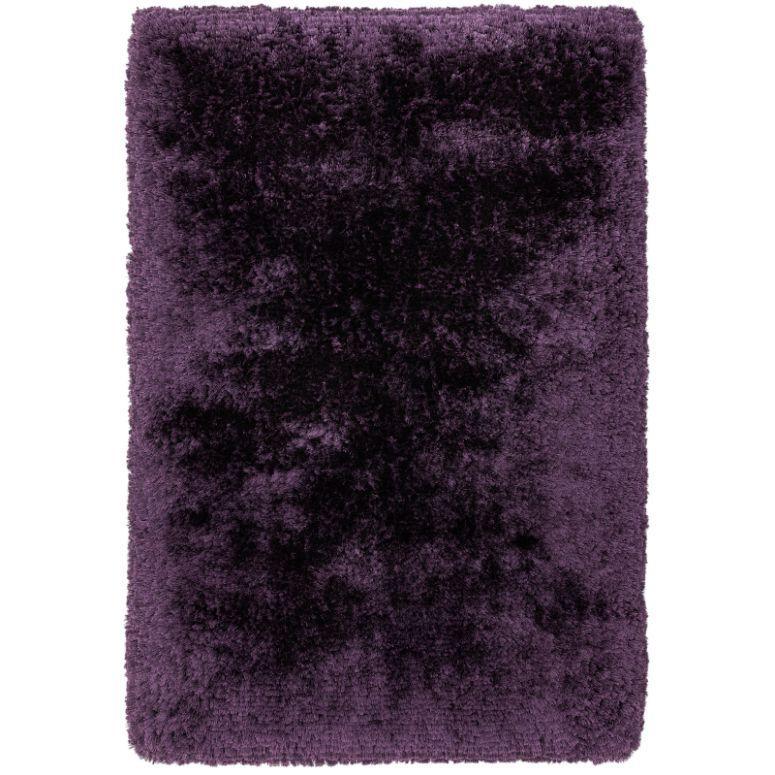 Rectangular purple shaggy rug with thick pile texture