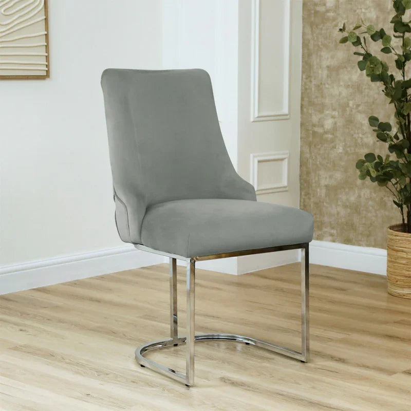 Casas Grey Velvet Dining Chair with Chrome Legs
