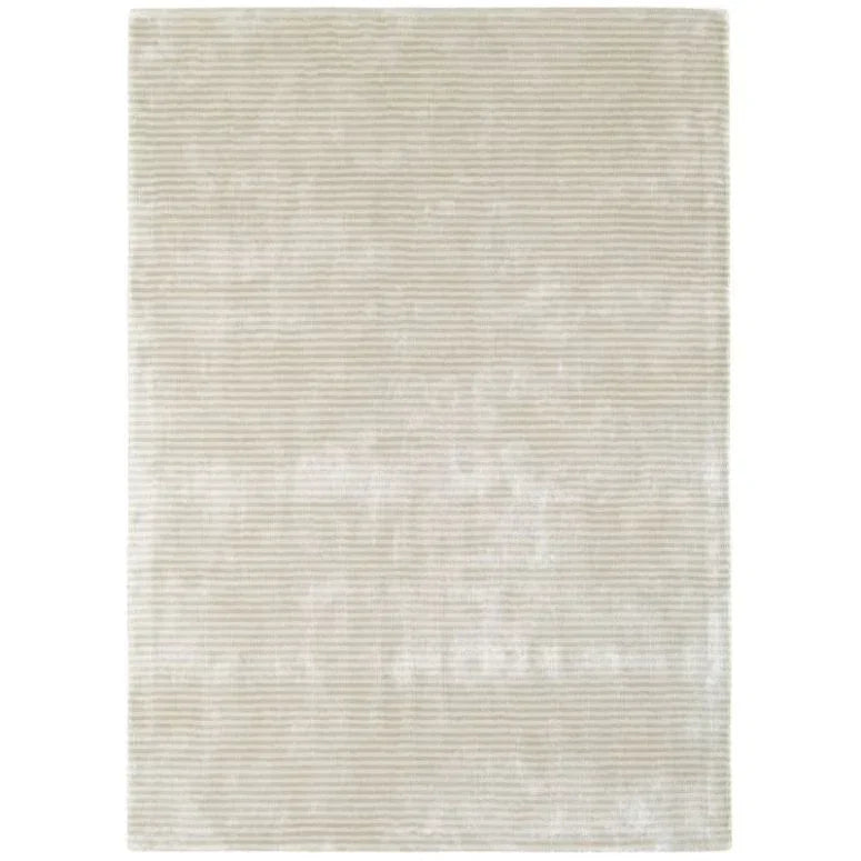 Beige striped area rug with subtle textured pattern, rectangular shape
