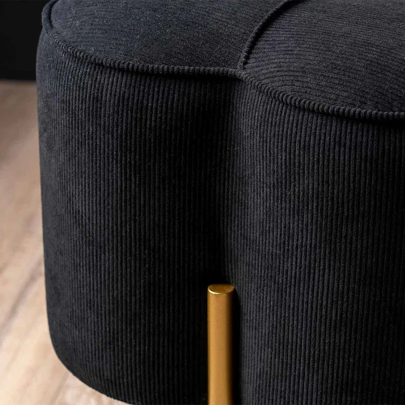 Black Velvet Clover Ottoman with Gold Legs