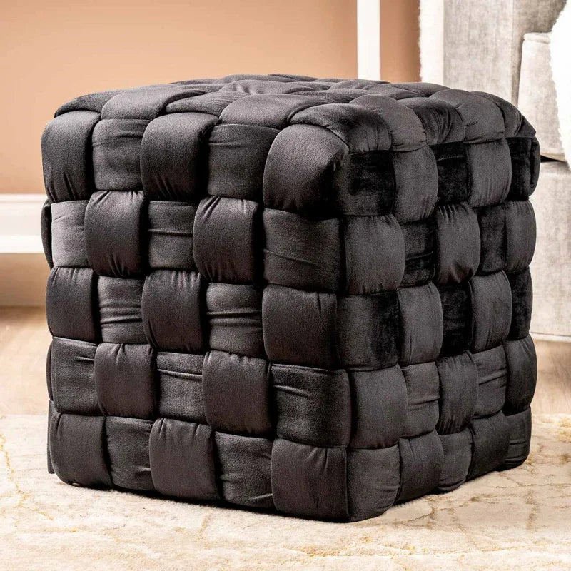 Black Velvet Woven Ottoman