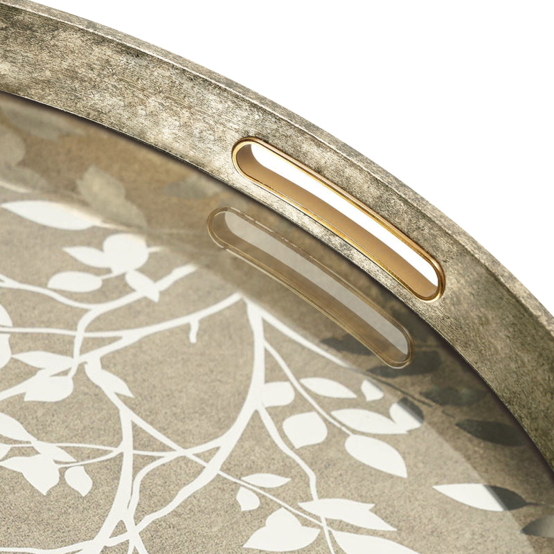 59cm Champagne End Table with Leaves Design Glass Table Top