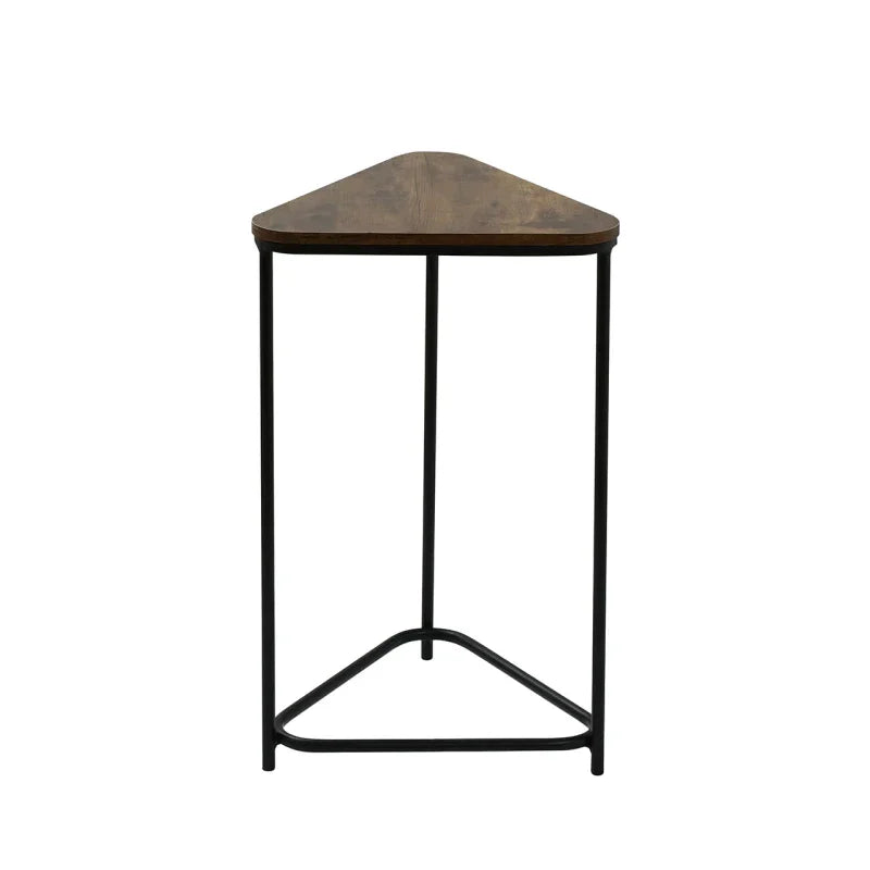 Set of 2 Black Metal Nesting Table with Brown Wooden Top