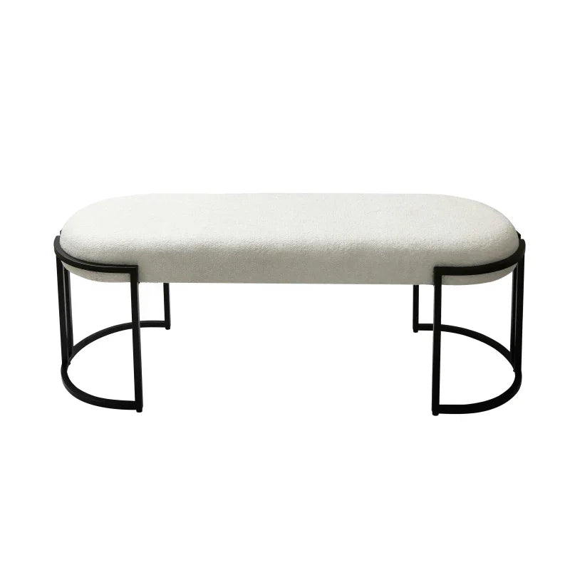120cm White Boucle Bench with Black Legs