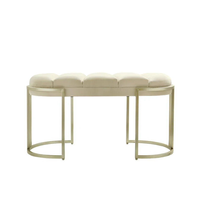 80cm Cream Velvet Medium Tufted Bench with Champagne Legs