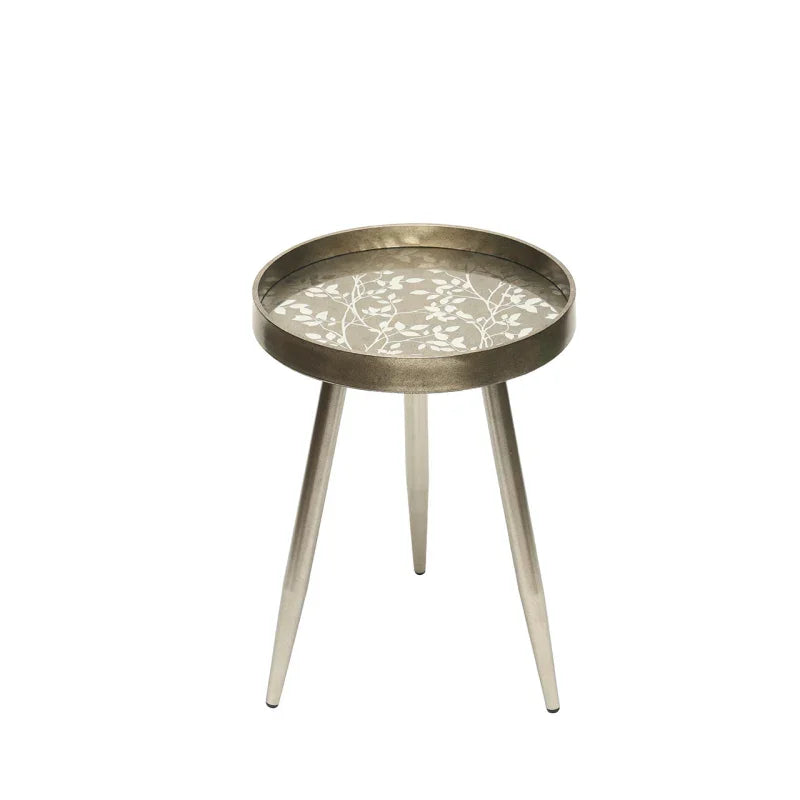 Set of 2 Champagne Nesting Table with Leaves Design