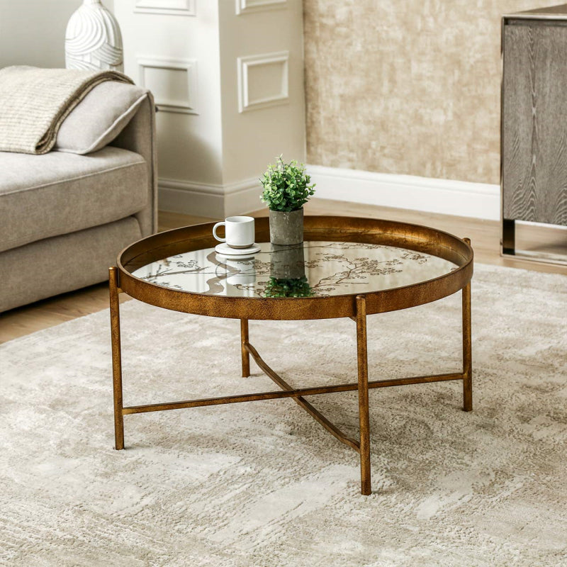 40cm Antique Gold and Mirror Top Coffee Table
