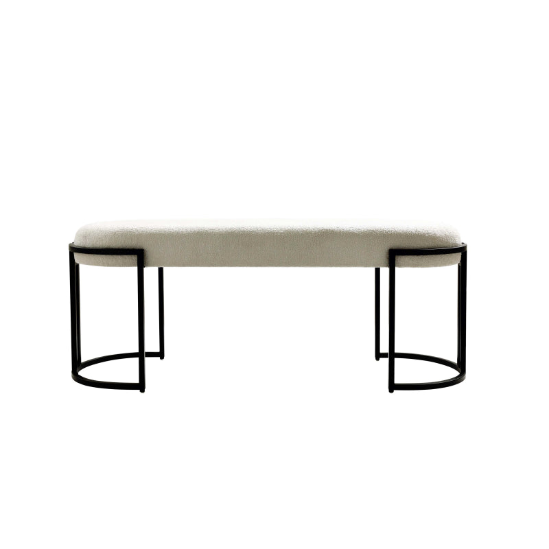120cm White Boucle Bench with Black Legs