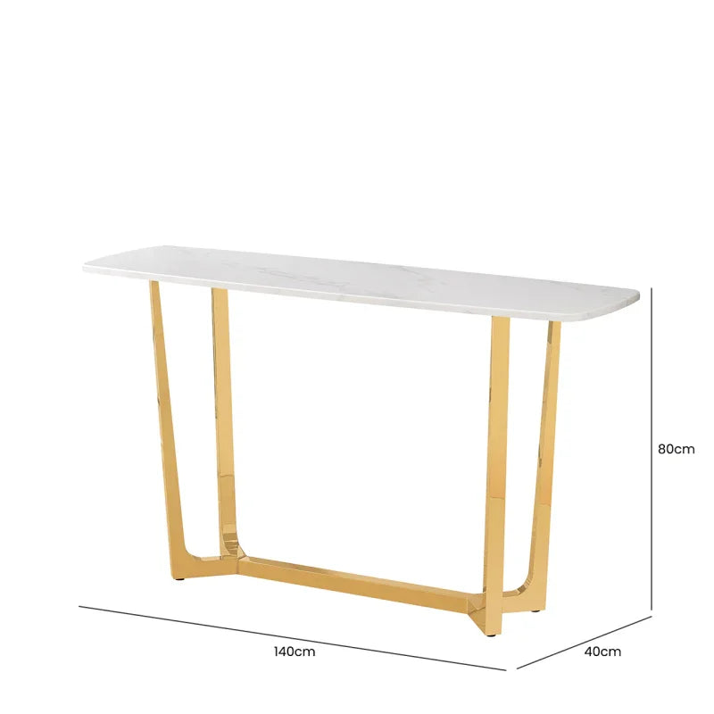 Meghan Gold Metal Console Table with White Faux Marble Top