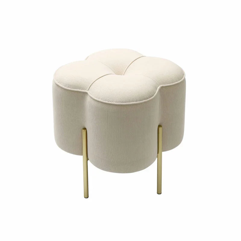 45cm Cream Velvet Clover Ottoman with Gold Legs