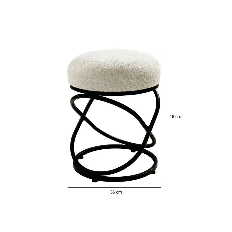 46cm White Boucle Rizzo Stool with Black Legs
