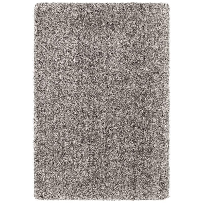 Grey shaggy area rug with thick textured pile, rectangular shape, top-down view