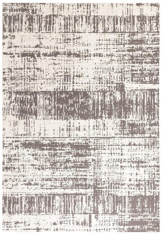 Beige and grey abstract area rug with textured linear pattern
