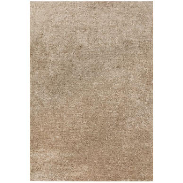Beige area rug with soft textured finish and rectangular shape