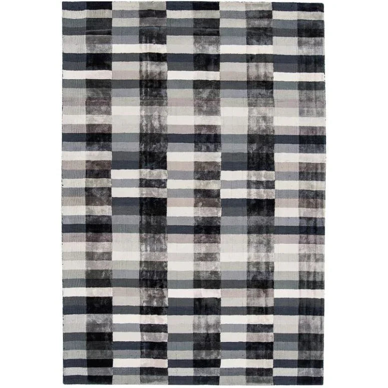 Grey geometric pattern rug with rectangular blocks in various shades