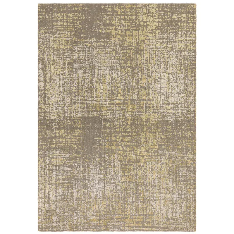 Beige and yellow abstract area rug with textured modern pattern