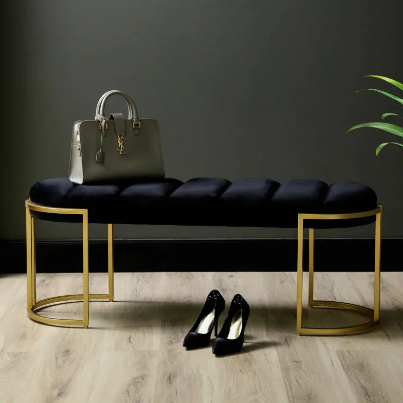 120cm Black Velvet Tufted Bench with Gold Legs